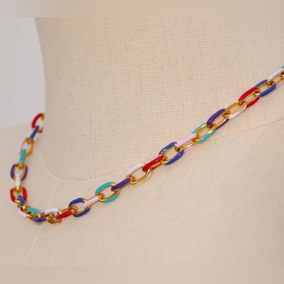 LAST ONE New Rainbow Color Block Chain Choker Necklace ~ Stainless Steel Enamel - Picture 13 of 16